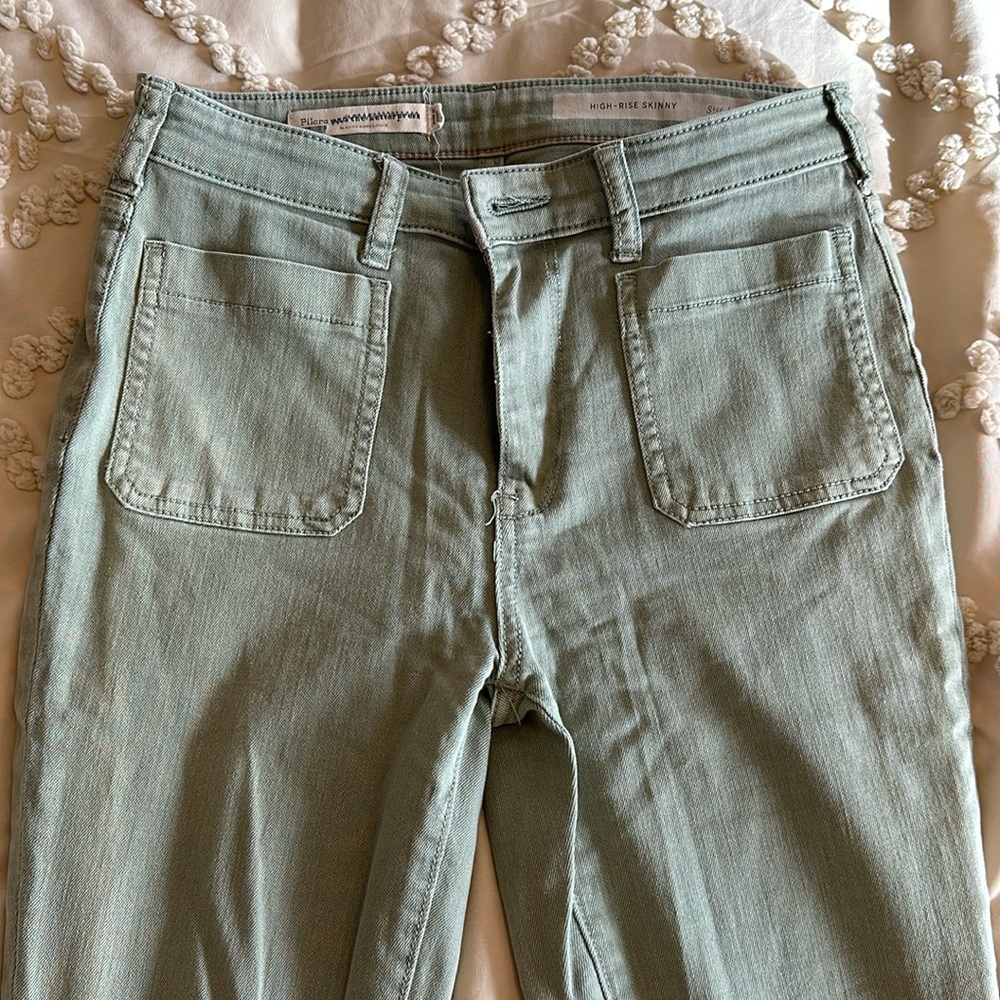 **sold** Pilcro and the Leatherpress Green Skinny Jeans